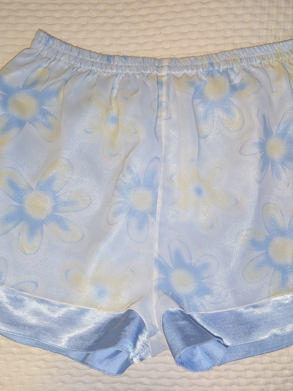 Women's Light Blue Floral Satin Sleep Shorts